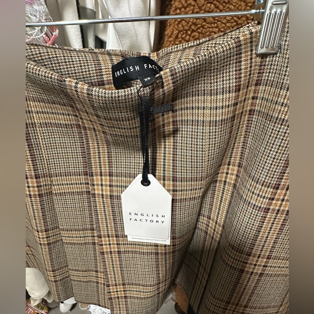 English Factory Tan Plaid A-Line Skirt - Picture 2 of 3